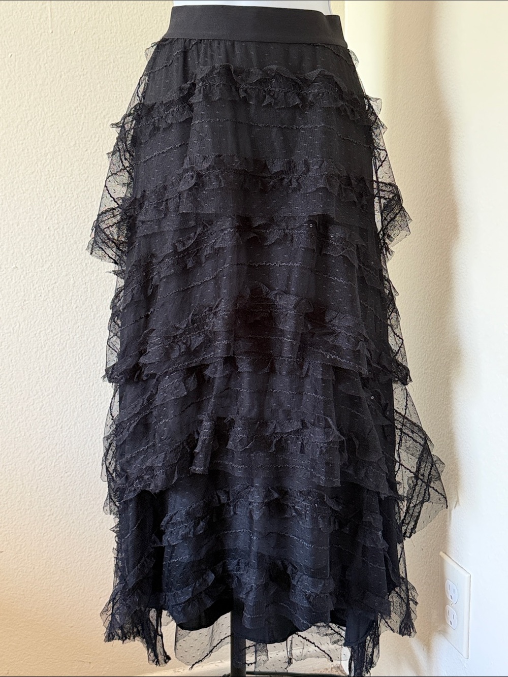 Maje Black High-Low Ruffle Skirt